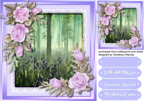 Stunning Roses and Bluebells on lace  