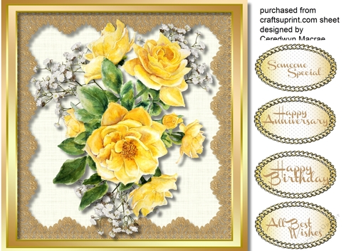Beautiful  Yellow roses in a gold frame 