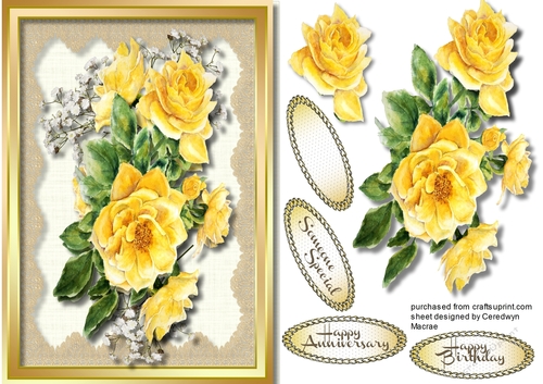 A5 Stunning Yellow Roses in a Gold frame 