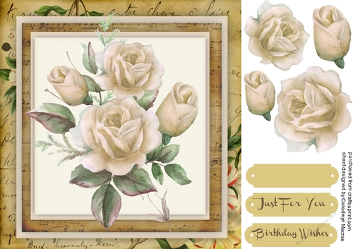Beautiful Cream Roses on a Vintage Mat 