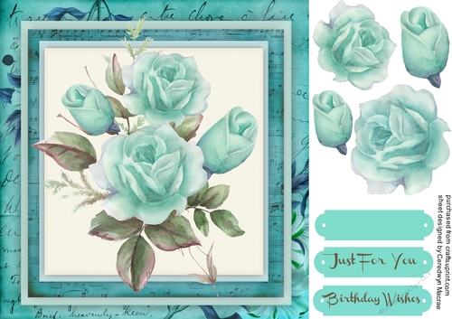 Beautiful Aqua Roses on a Vintage Mat 