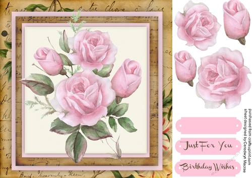 Beautiful Pink  Roses on a Vintage Mat 