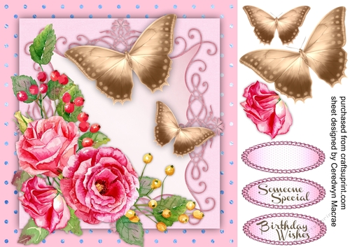 Pink Roses and Gold Butterflys 