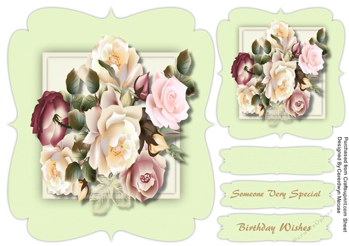 Beautiful Roses on Mint green mat 