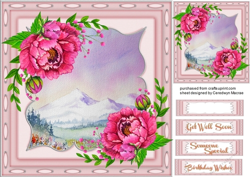 Beautiful Peonies and Meadow Scene 