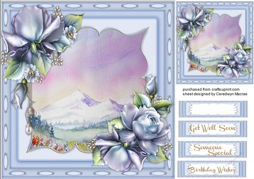 Beautiful Blue Roses and Meadow Scene 