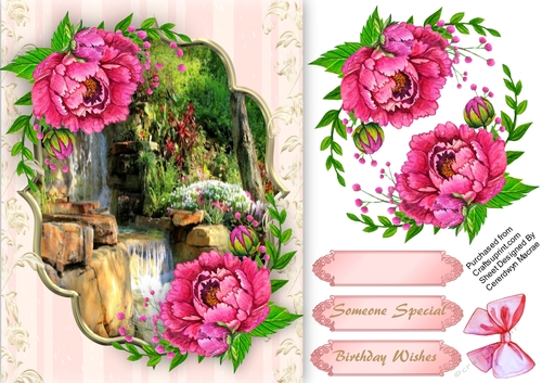 Beautiful Ppeonies and Waterfall 