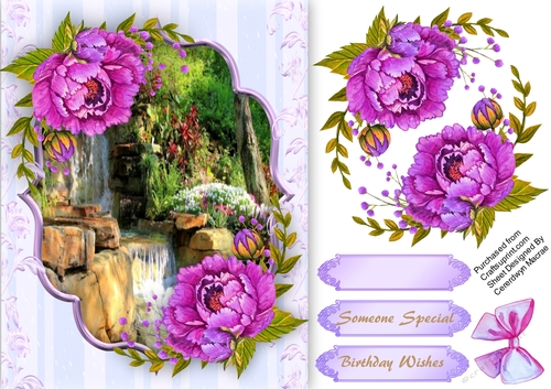 Beautiful Lilac peonies and Waterfall 