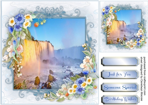 Beautiful Cascading Waterfall and Wild Flowers 