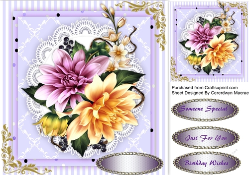 Beautifu Dahlias on Lace 