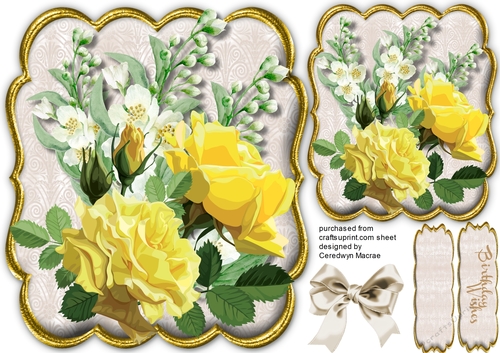 Lovely Yellow  roses in a Bracket mat 