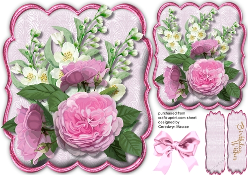 Lovely Pink  roses in a Bracket mat 