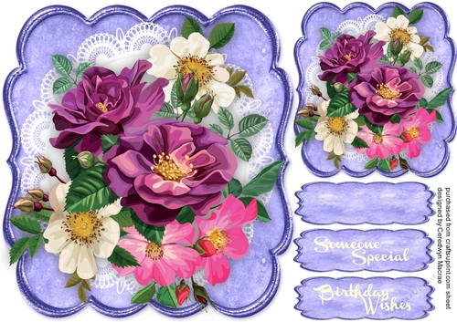 Beautiful Mixed Roses on a lilac mat 