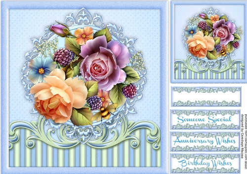 Beautiful English Roses on a Ornate Mat 