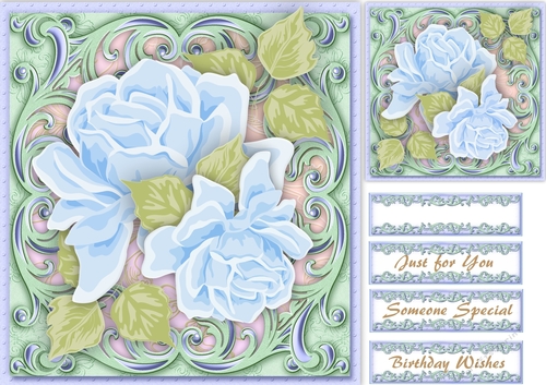 Blue Roses in Ornate Frame 