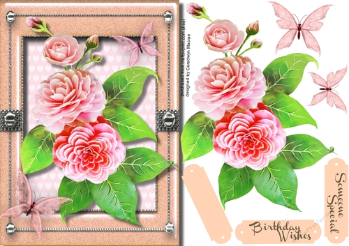 Beautiful Pink Camellias and Butterflys. 