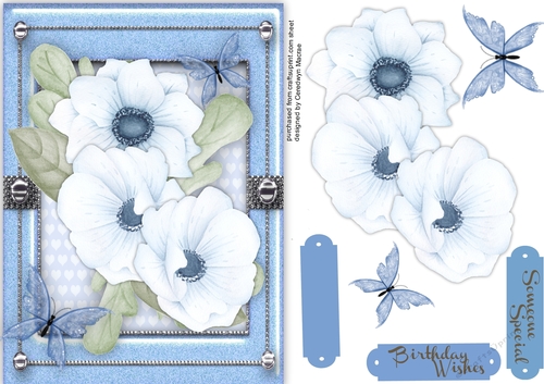 Pale Blue Anemones and Butterflys 