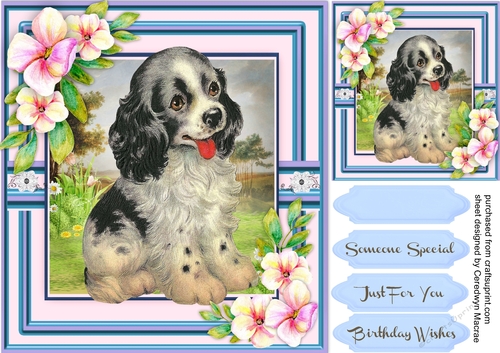 Beautiful Spaniel and Pencil Flowers 