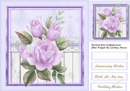 BeautifulLilac Roses on a Lace panel 