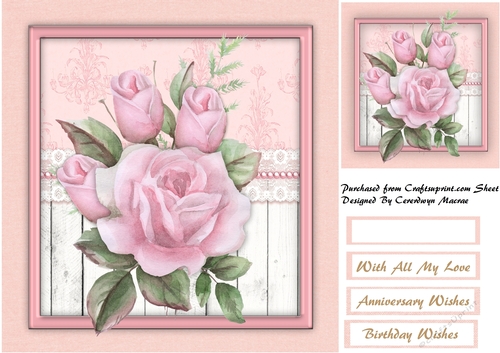 BeautifulLPink Roses on a Lace panel 