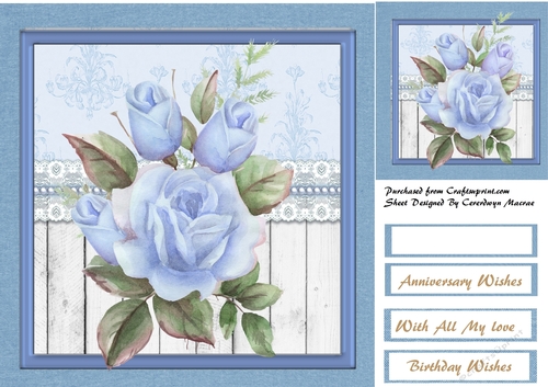 BeautifulLBlue Roses on a Lace panel 