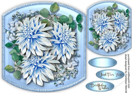 Beautiful Blue Dahlias on a Shped mat 