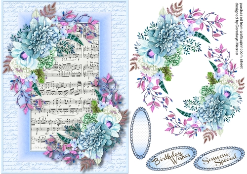Beautiful Blue Rose spray on Music Sheet 3
