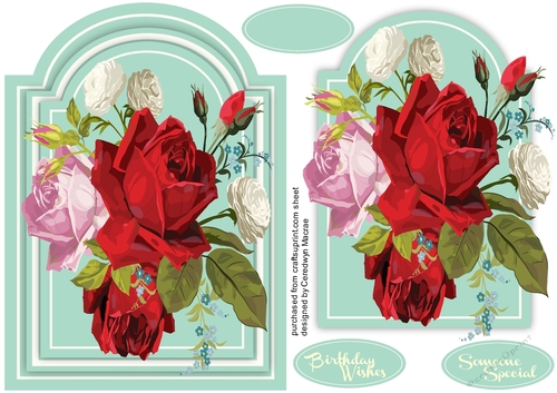 Beautiful  Roses on Green Mat 