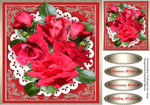 8x8   Stunning Red roses on a Silver mat 