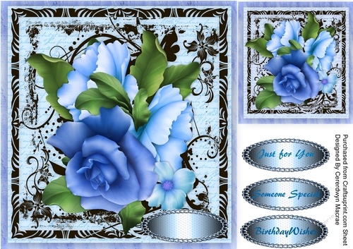 Beautiful blue Roses on  a Monochrome mat 