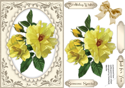 Beautiful Yellow Roses on a Silver and Sepia Mat 