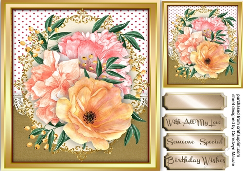 Stunning Peony Roses in a Gold Frame 