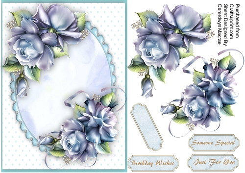 Blue Roses on a oval mat 