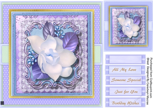 Beautiful White Magnolias and Golden Leaves on Blue polkadot Mat