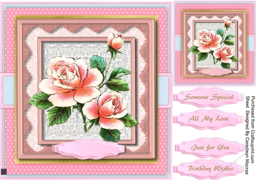 Beautiful Roses  on a pink  Polka dot mat 