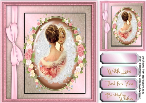 Beautiful Vintage lady on a pink oval Mat