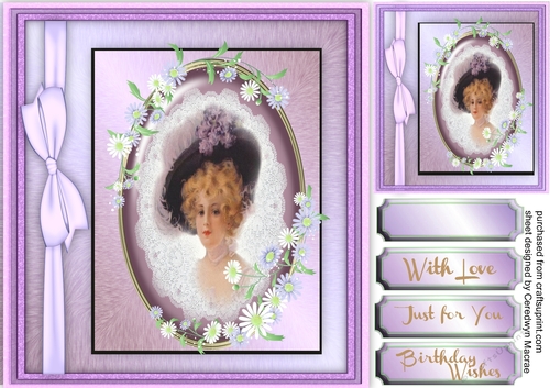 Beautiful Vintage lady on a lilac oval Mat