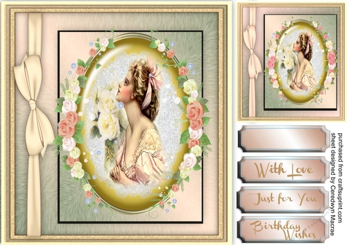 Beautiful Vintage lady on a buff oval Mat