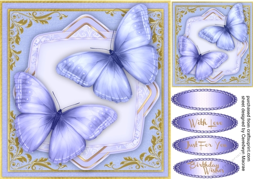 Lilac Butterflys on a Shaped Mat