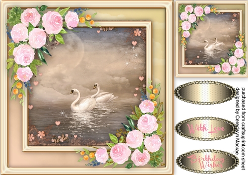Beautiful Swans and Warecoloured Roses 