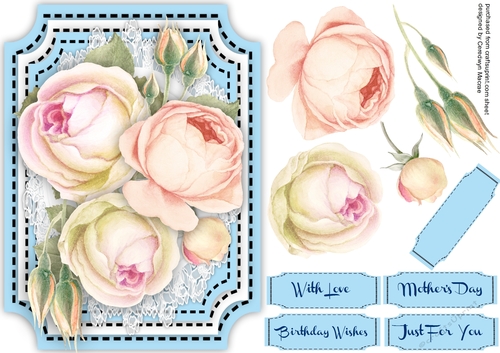 Beautiful Pink Roses on a Cut Out Mat
