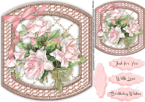Beautiful french Roses on a Shaped Mat 