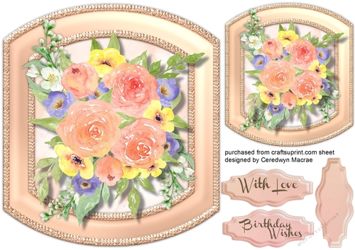 Mixed Water coloured Flowers on a Shaped Mat 