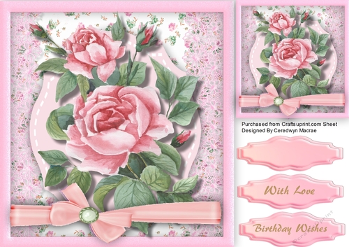 Beautiful Pink Roses on a Shaped Mat 