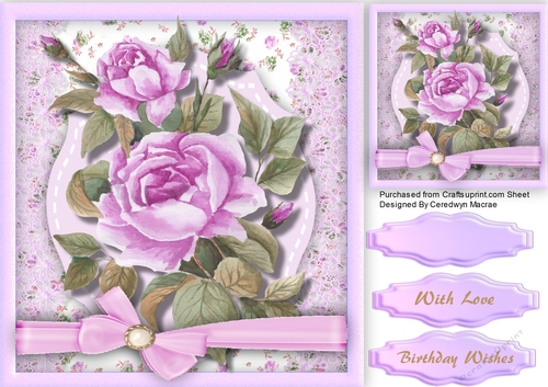 Beautiful Lilac Roses on a Shaped Mat 