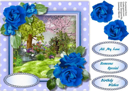 Beautiful blue Roses and Scene 