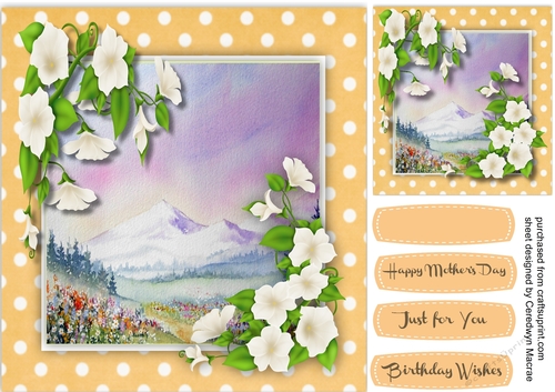 Beautiful Alpine Scene and White Trumpet Flowers 