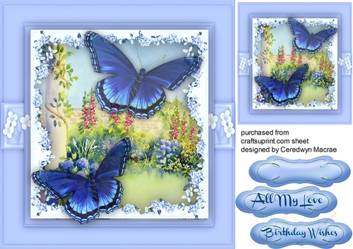 Beautiful Blue Flutters and Flowers 
