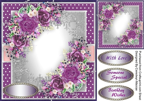 Beautiful Plum Roses on Ornate Mat 