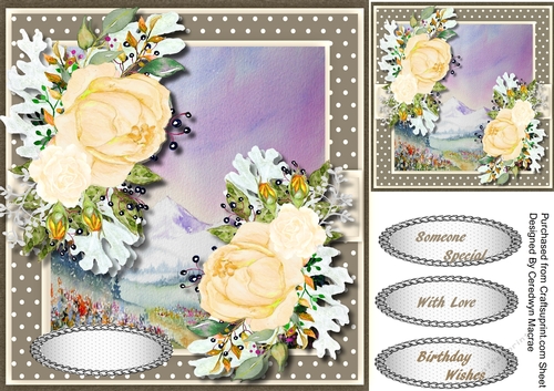 Beautiful Golden Roses and Alpine Scene